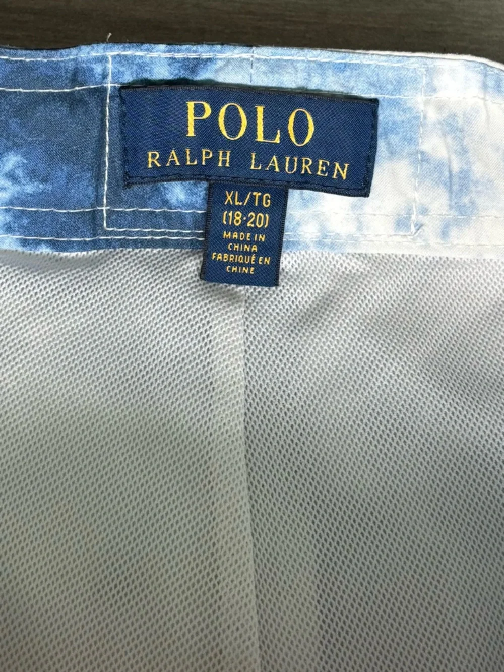 POLO Ralph Lauren Swim Trunks Tie-Dye Youth 18-20 Blue Large Logo Snap Waist